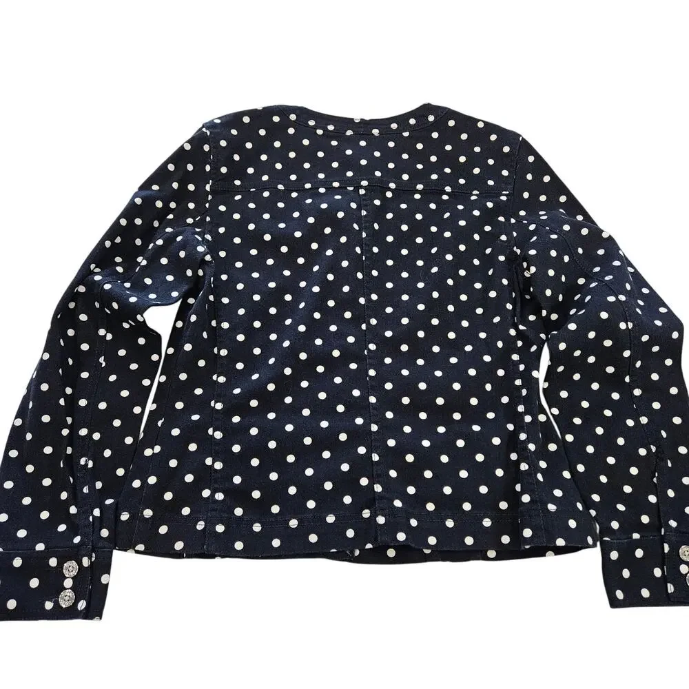 Chaps Ralph Lauren Navy Polka Dot Denim Blazer Jacket Medium Classic Preppy - Picture 8 of 11